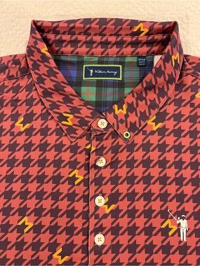 William Murray Houndstooth Maroon Black Yellow Men’s 2XL Performance Golf Polo